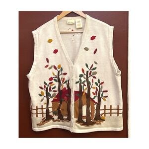 Bobbie Brooks 22/24W Fall Embroidered Vest Ramie Cotton Leaves Trees Cottagecore